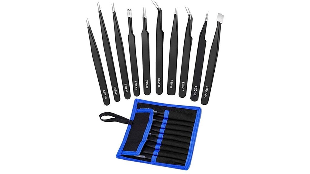 10 pack esd stainless tweezers
