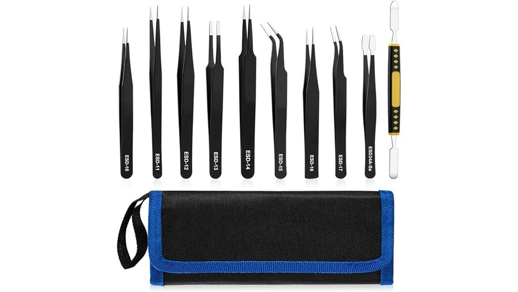 10 piece stainless precision tweezers