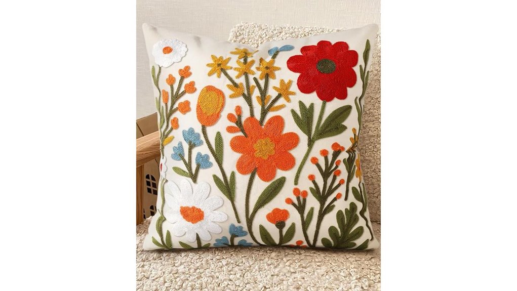 18x18 embroidered boho floral