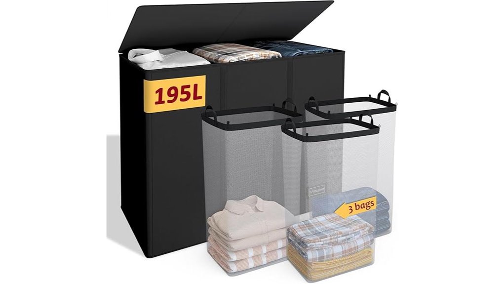 195l collapsible 3 compartment hamper