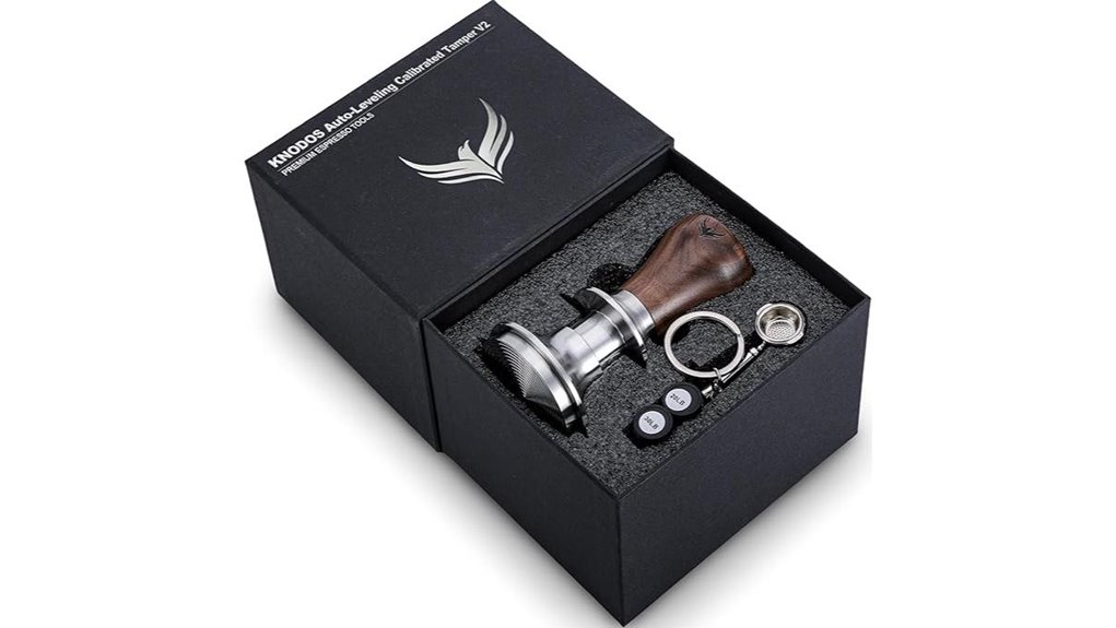 54mm espresso tamper auto leveling walnut