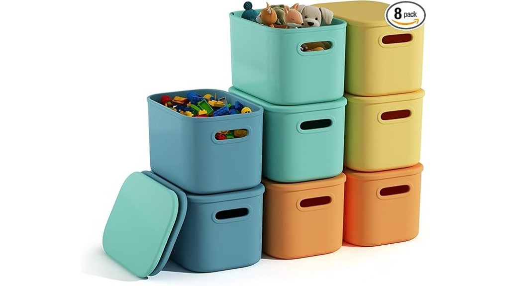 8 pack colorful plastic bins