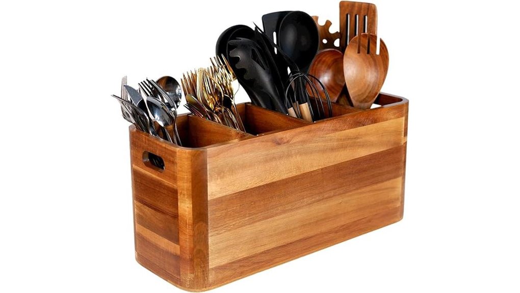 acacia 4 compartment utensil holder