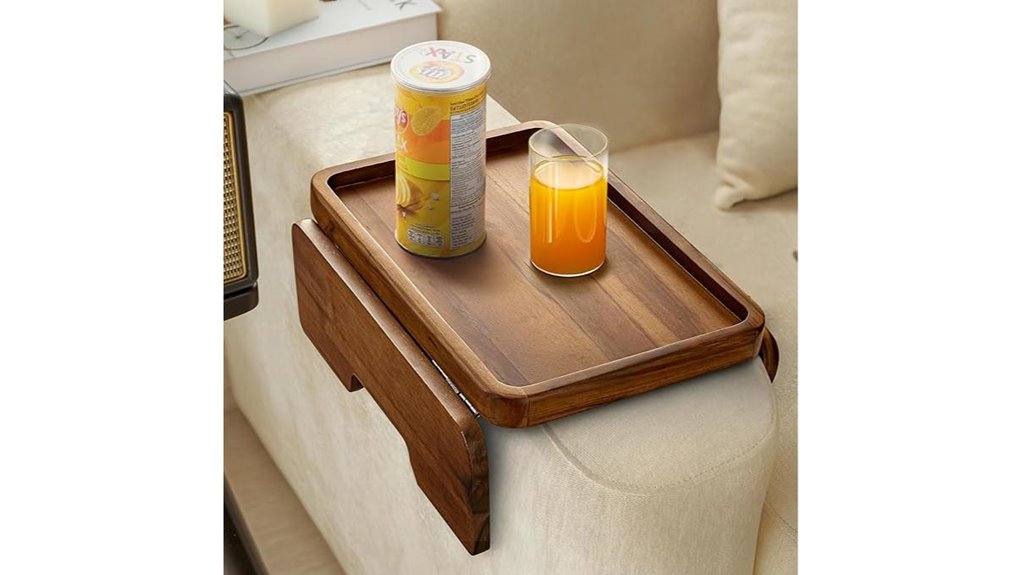 acacia double hinged sofa tray