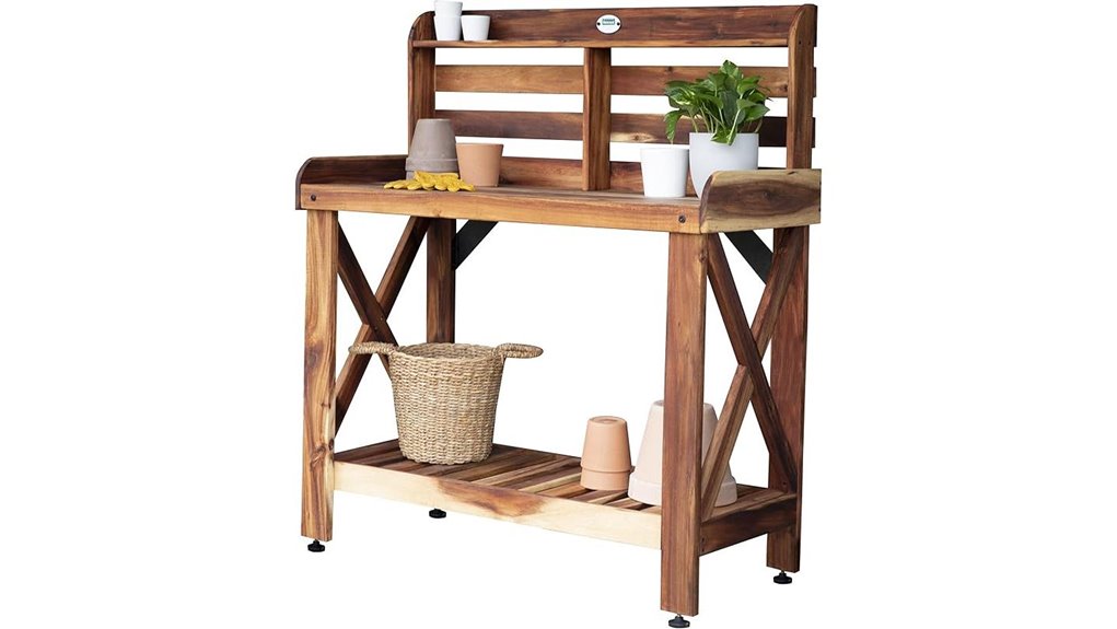 acacia potting bench storage