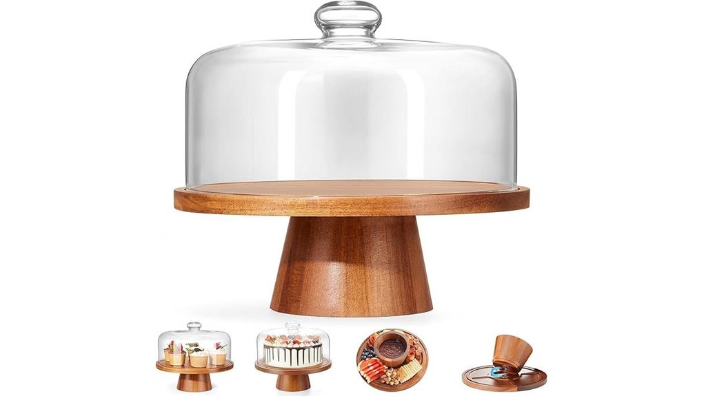 acacia wood dome cake stand