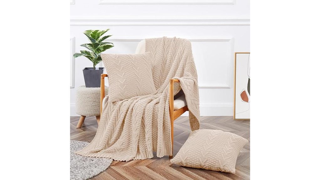 aormenzy khaki knitted throw blanket set 3 piece
