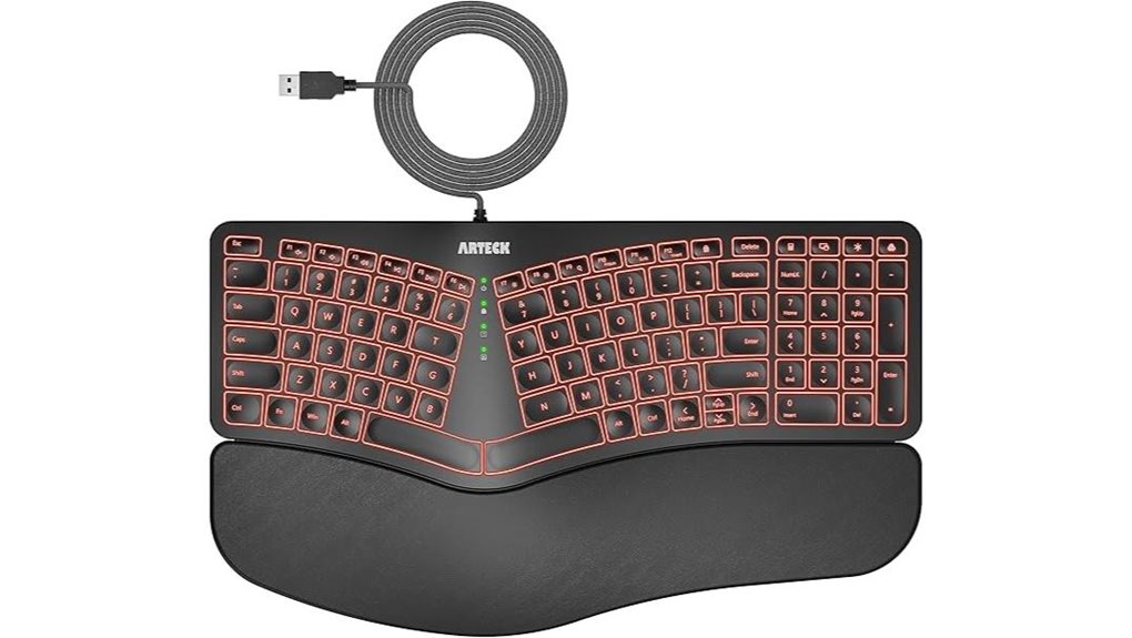 arteck ergonomic backlit keyboard