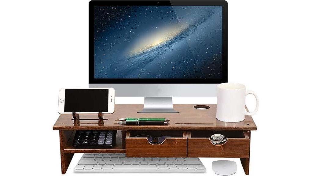 bamboo drawer monitor stand