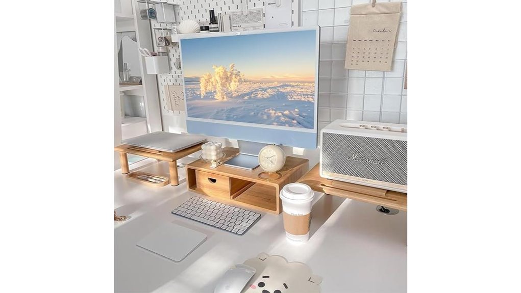 bamboo dual monitor stand