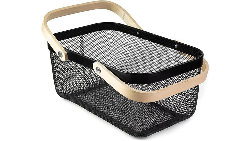 bamboo handled mesh harvest basket