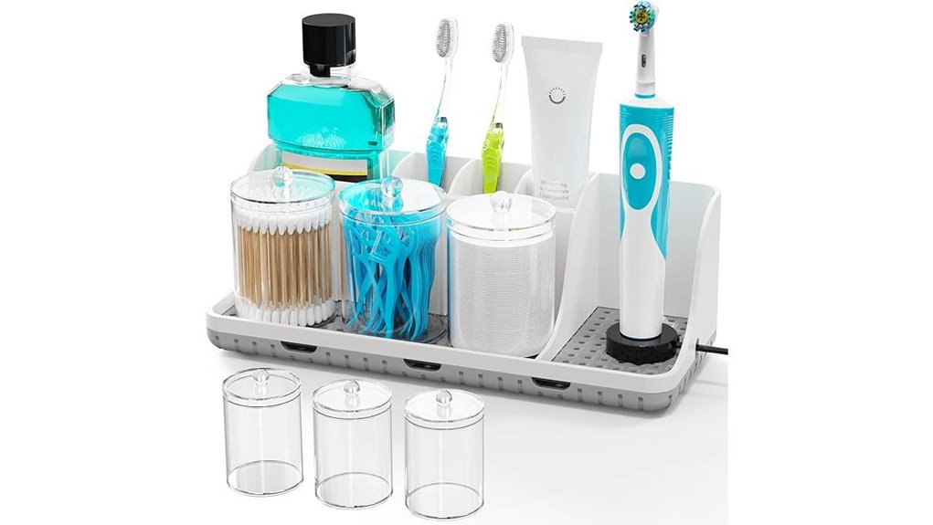 bathroom counter toothbrush q tip