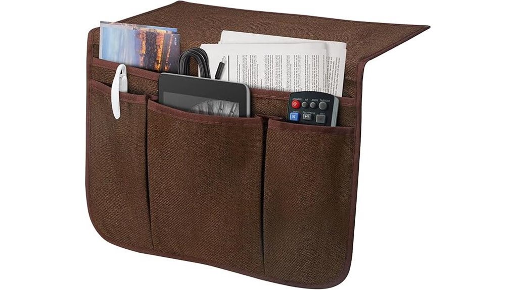 bedside caddy organizes devices