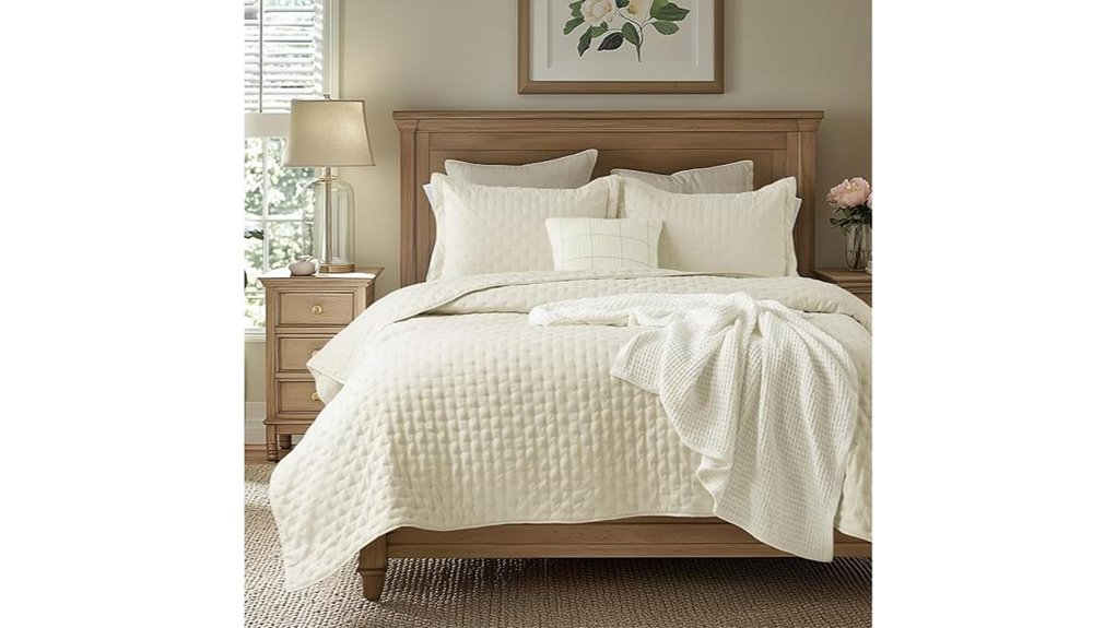 bedsure ivory quilt coverlet queen size