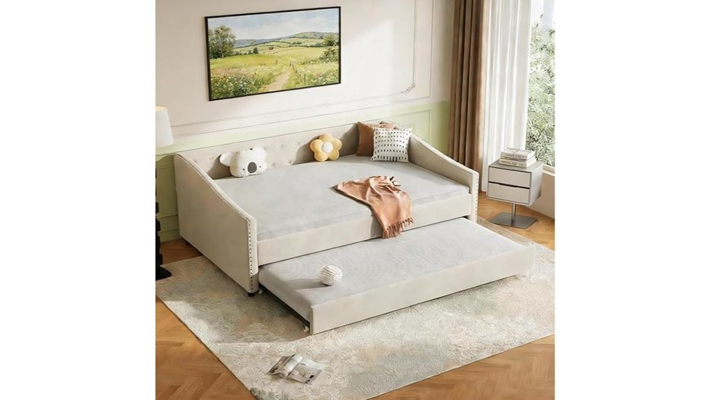 beige full size daybed trundle