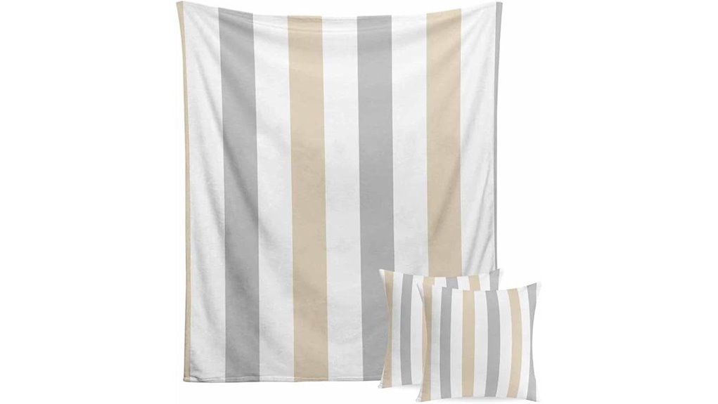 beige grey striped throw blanket