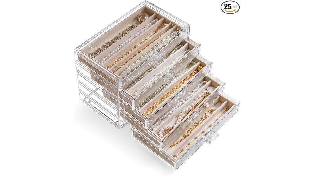 beige velvet jewelry organizer
