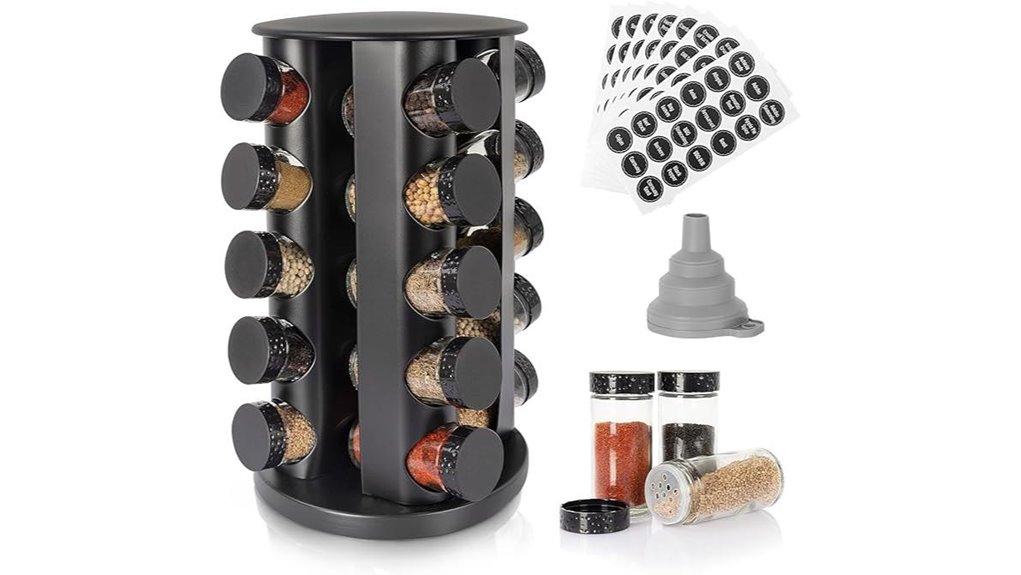 black countertop revolving spice rack
