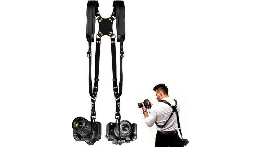 black leather dual camera harness
