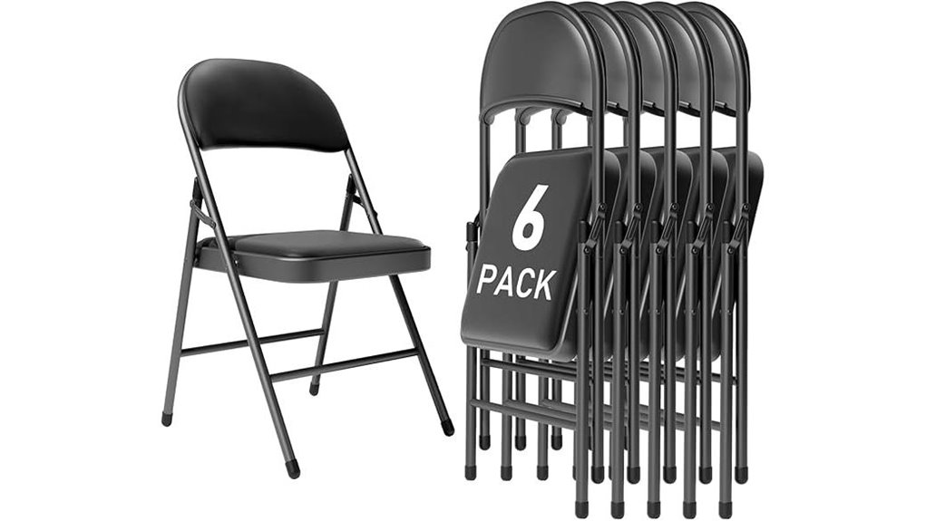 black padded folding chairs 6 pack