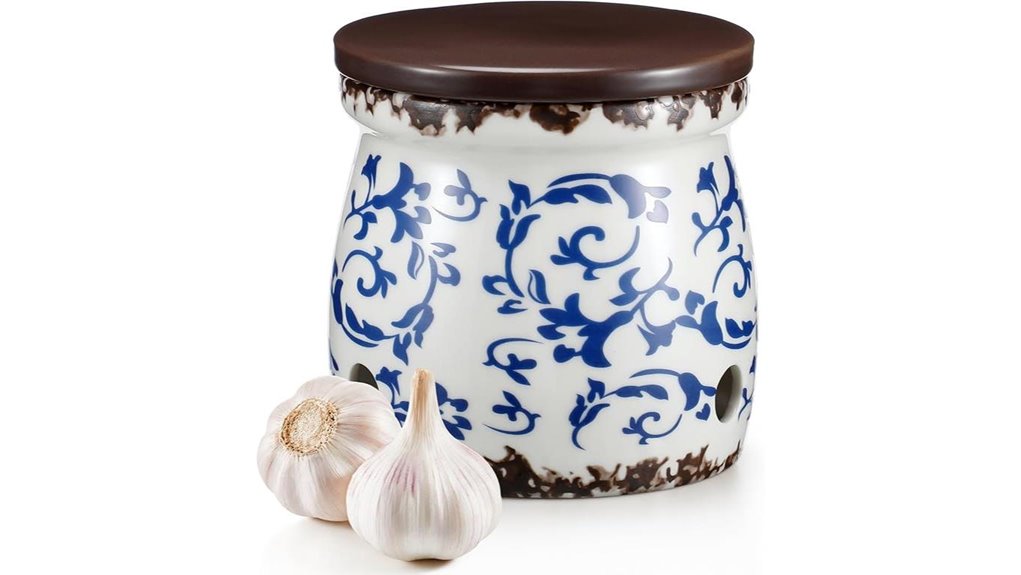 blue white porcelain garlic keeper