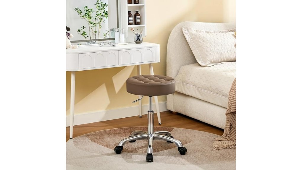 brown leather rolling stool