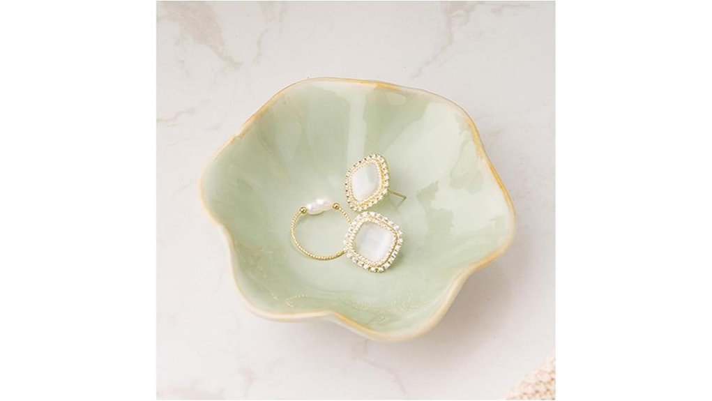 ceramic trinket dish white green