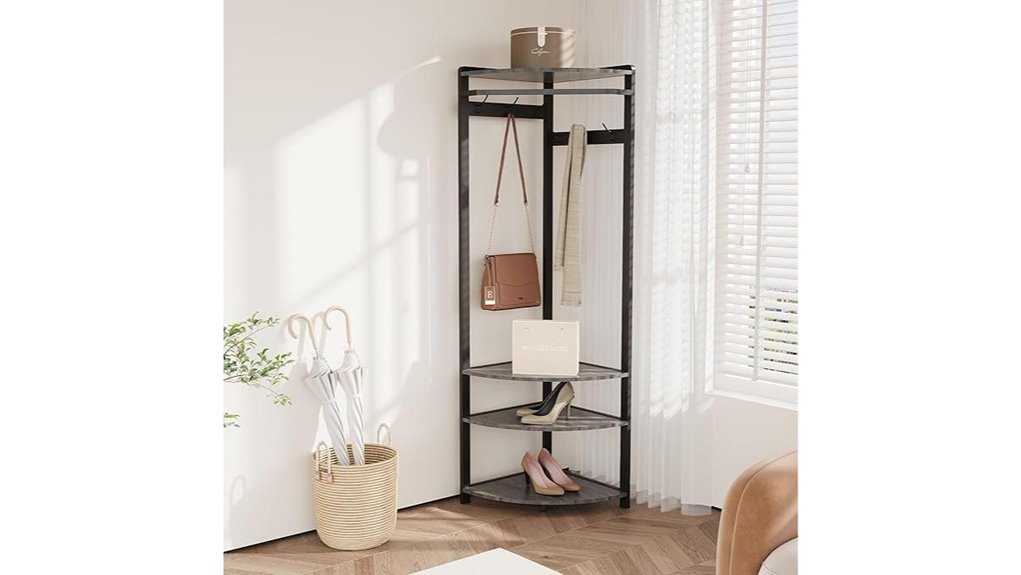 corner coat rack with shelves