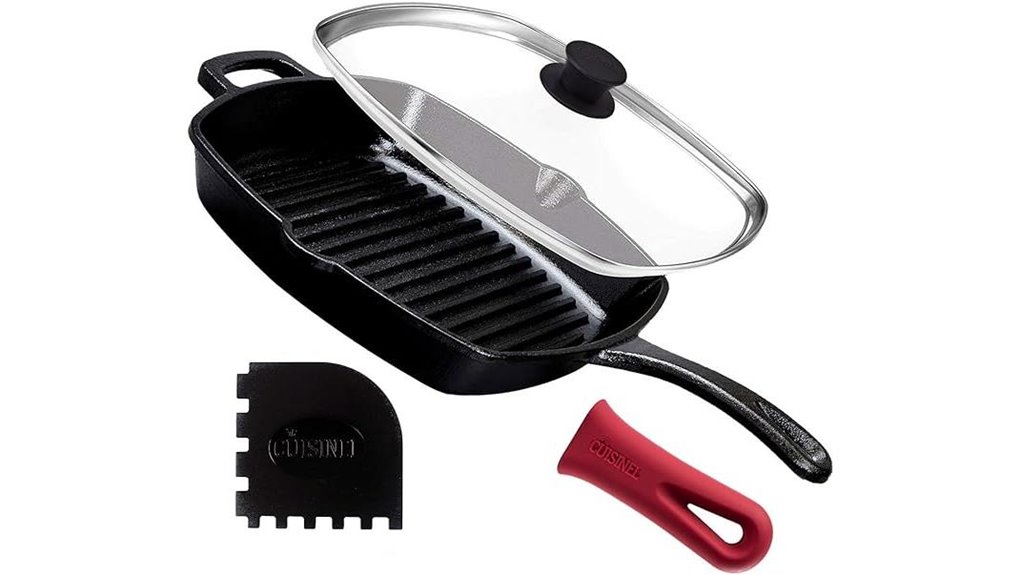 cuisinel cast iron grill pan set with lid