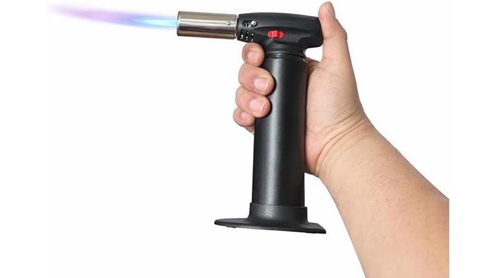 culinary butane torch with adjustable flame and safety lock