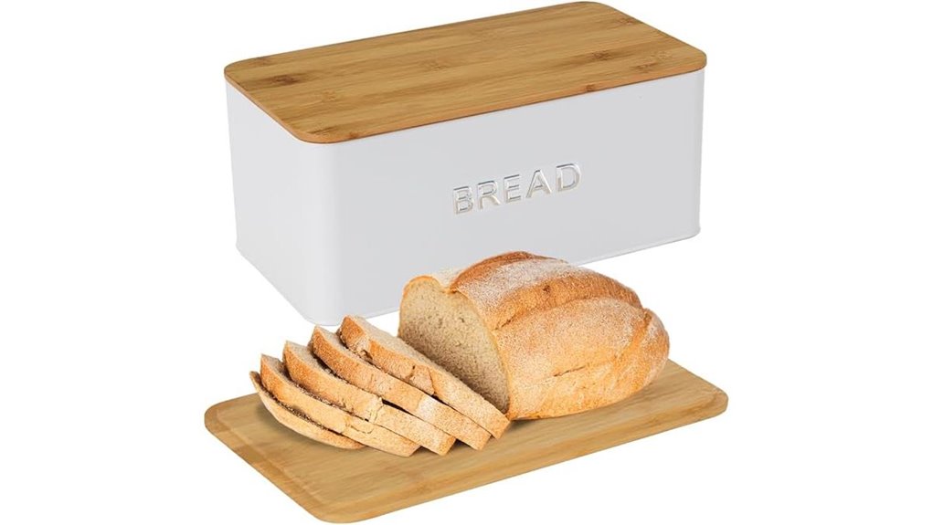 culinary couture white bread box with bamboo lid