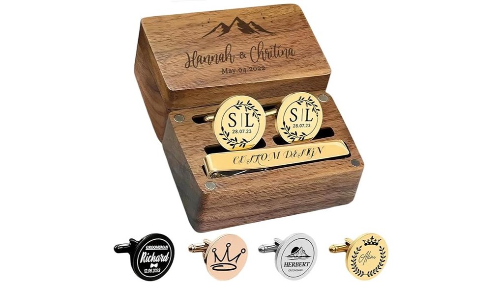 custom monogram cufflinks in wood box