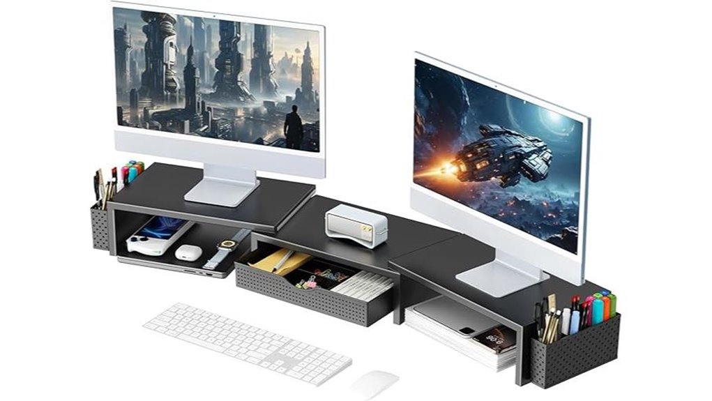 dual monitor riser drawer