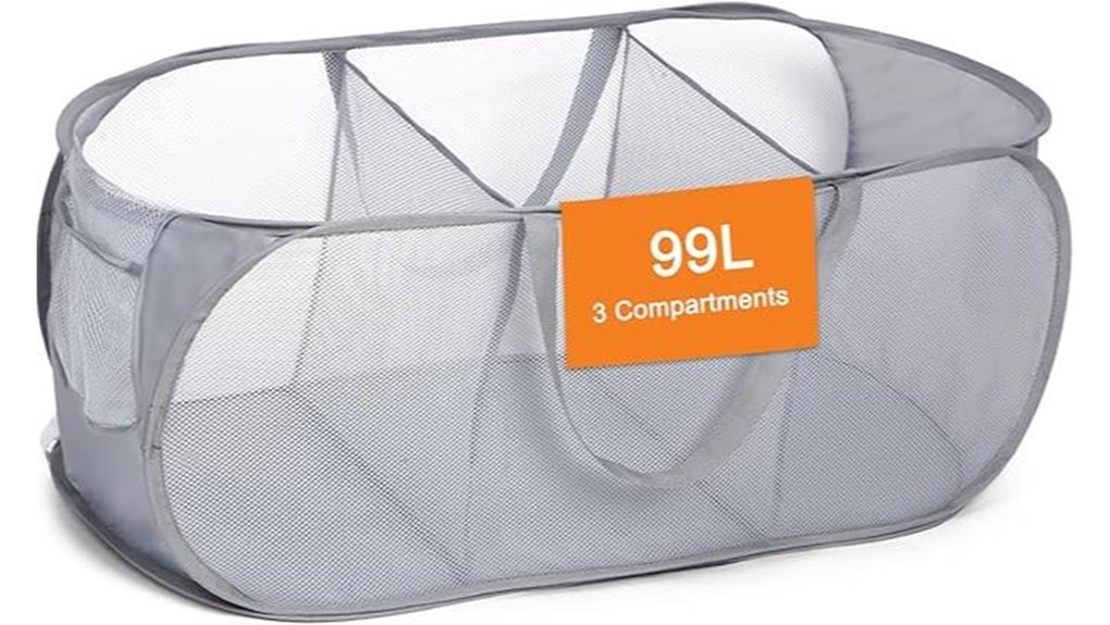 durable pop up three compartment hamper