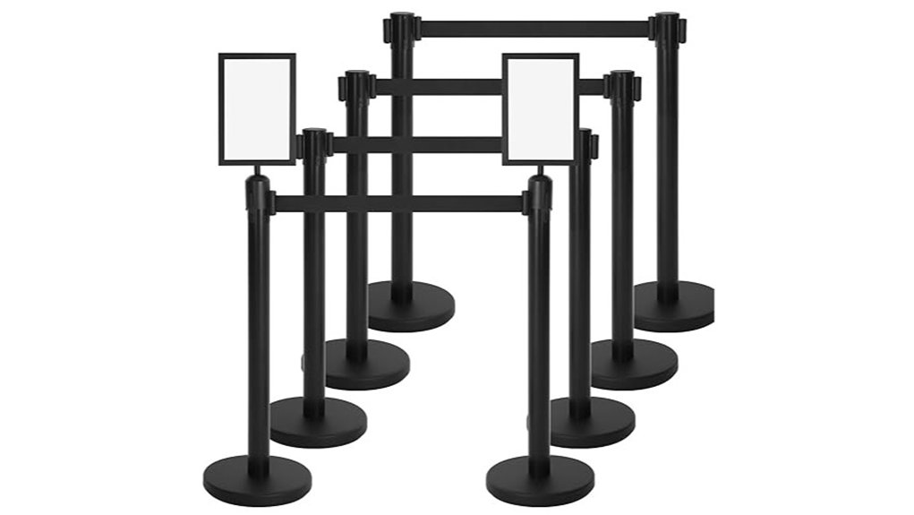 eight black retractable stanchions