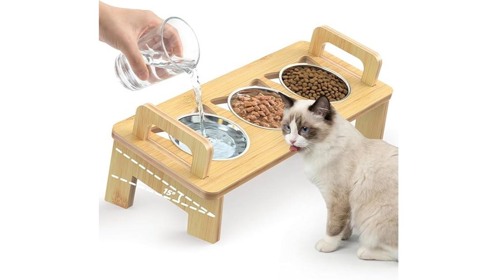 elevated bamboo cat bowls