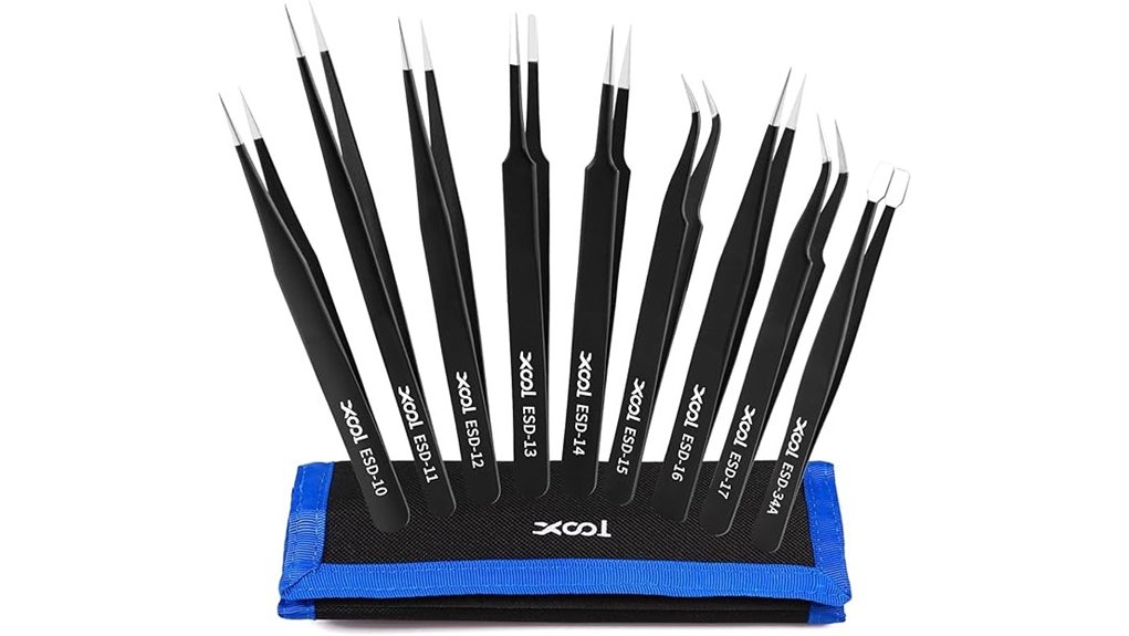 esd stainless 9 pack tweezers