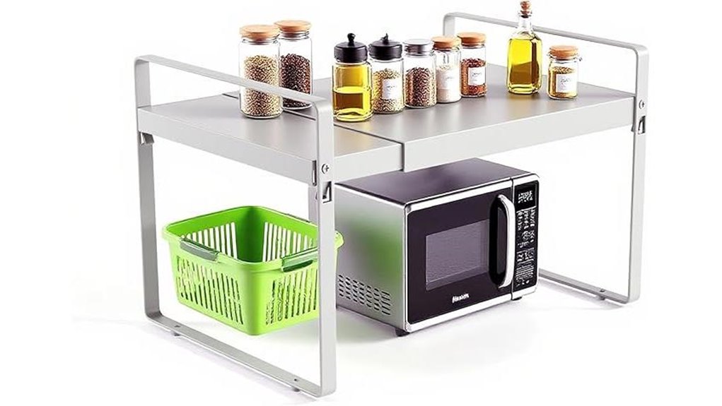 expandable 2 tier metal shelf