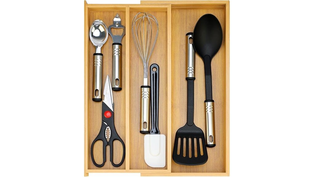 expandable bamboo silverware organizer tray