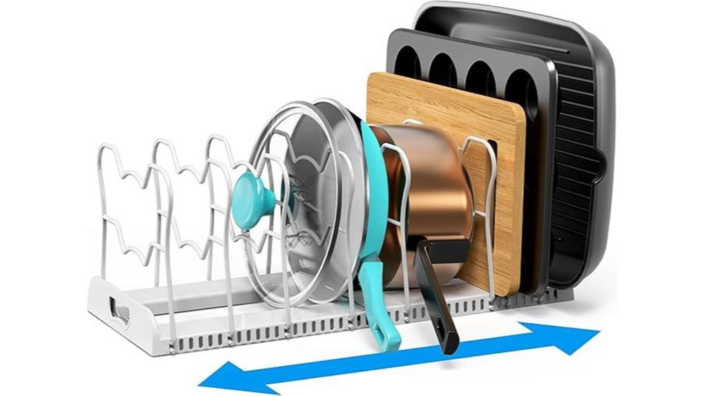 expandable pan organizer rack with 10 compartments