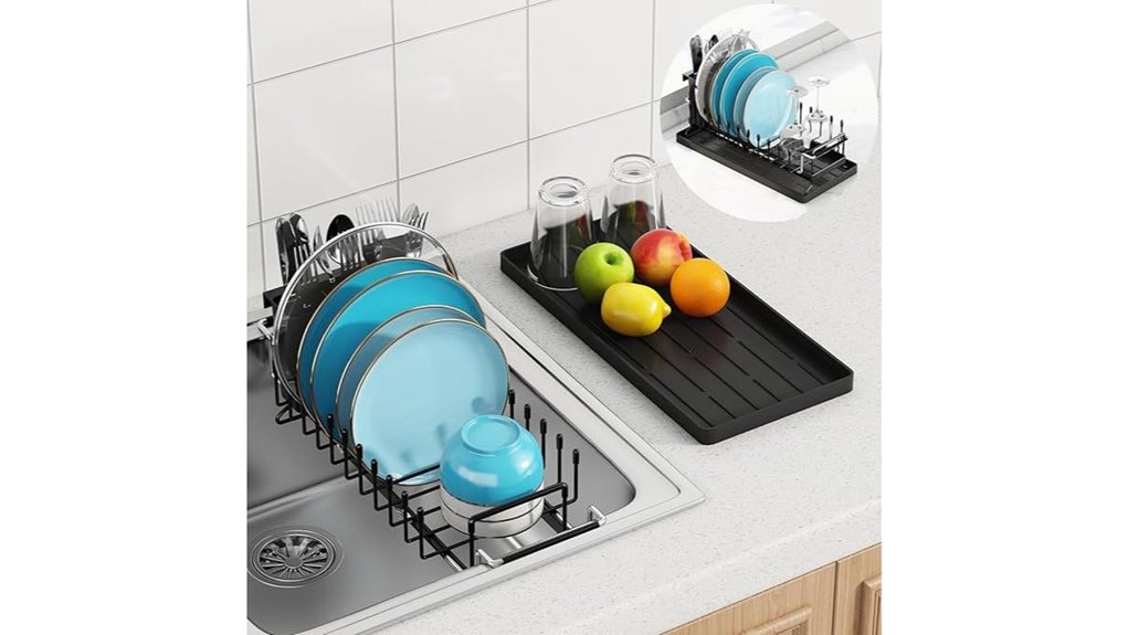 expandable sink dish rack with drying tray