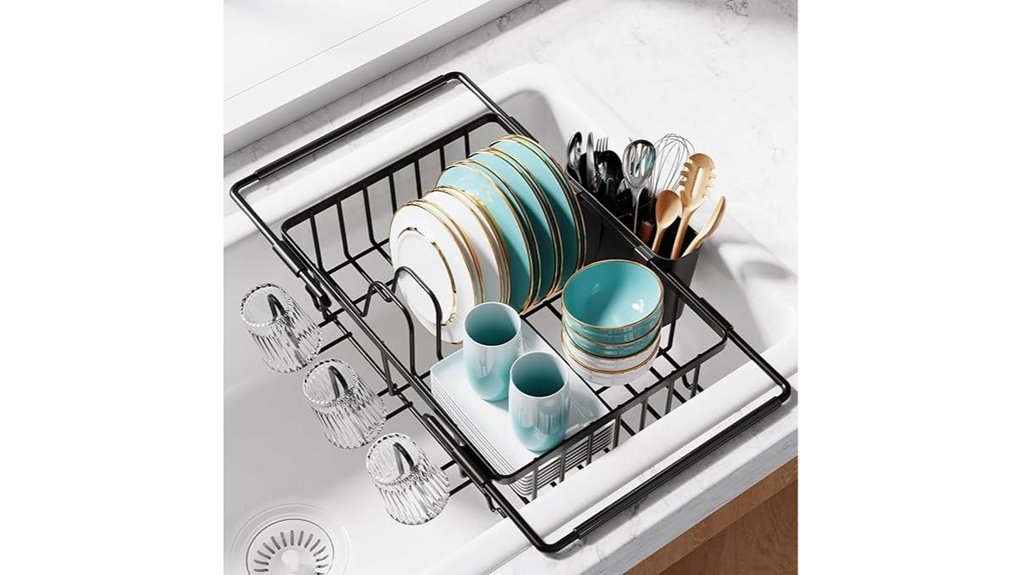 expandable stainless dish rack with accessories
