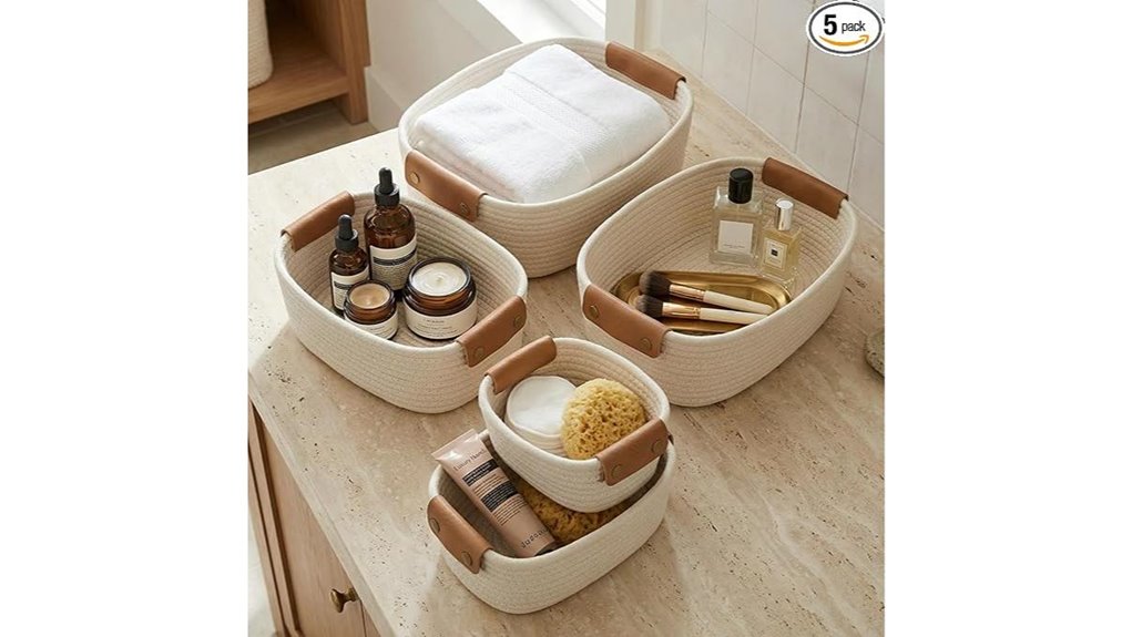 five cotton rope baskets