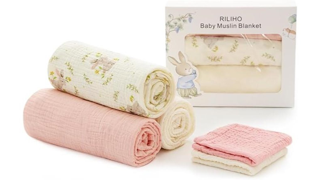 five piece pink and white swaddle set