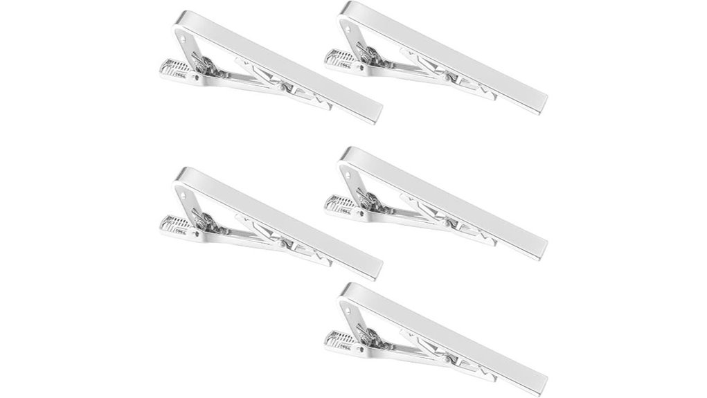five piece silver tie clip set