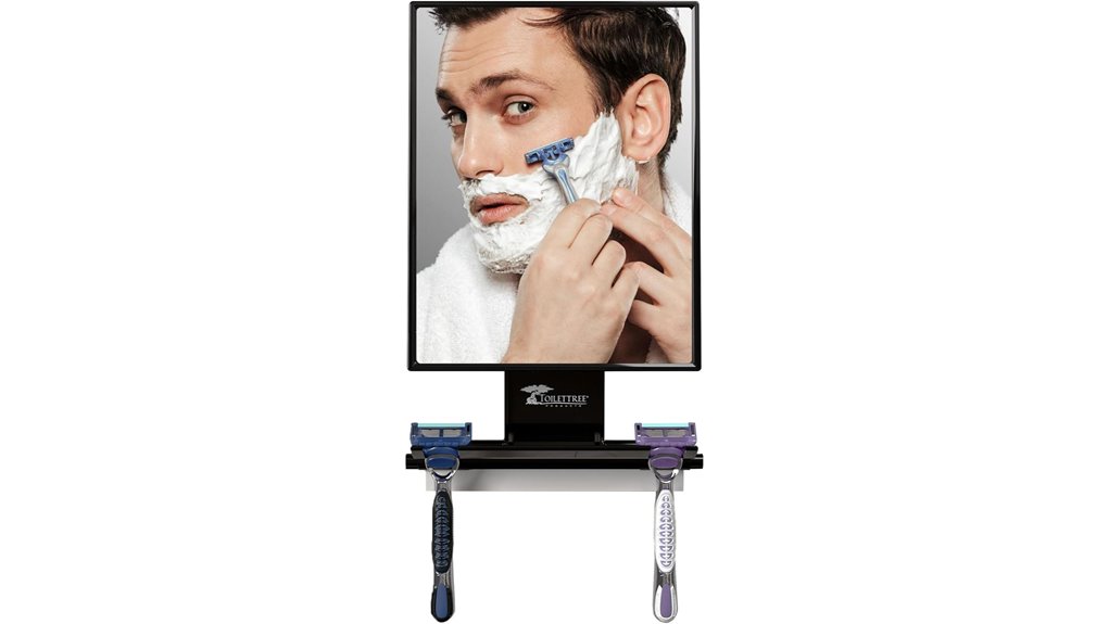 fogless shower mirror with adjustable squeegee