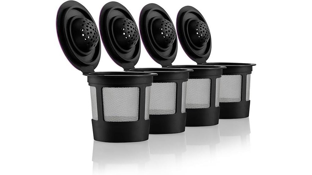 four black reusable k cups