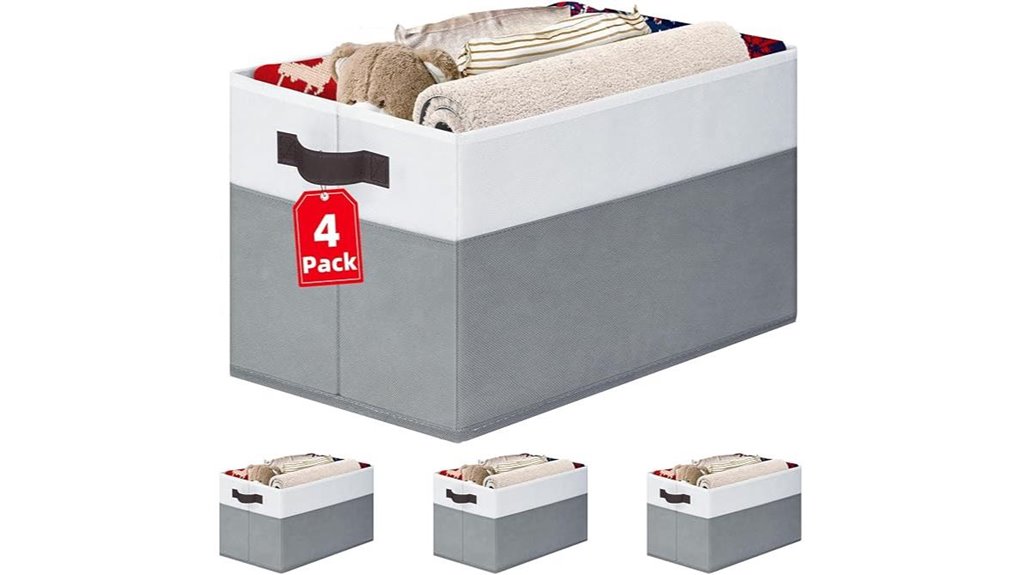 four fabric closet baskets