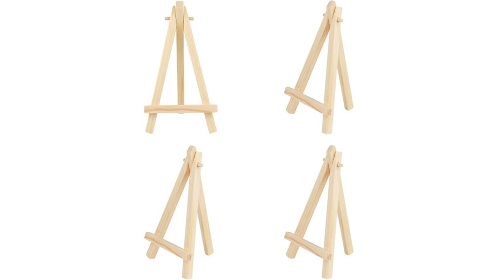four mini wooden easels