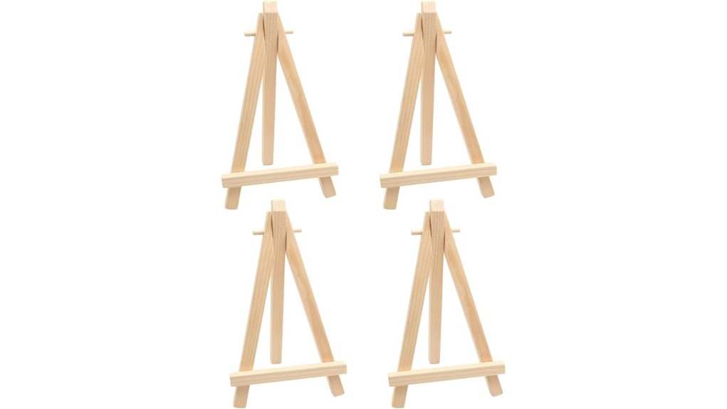 four mini wooden easels
